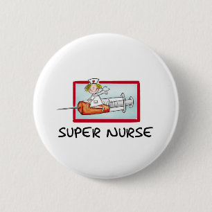 supernurse - humoristisk tecknadsjuksköterska på knapp