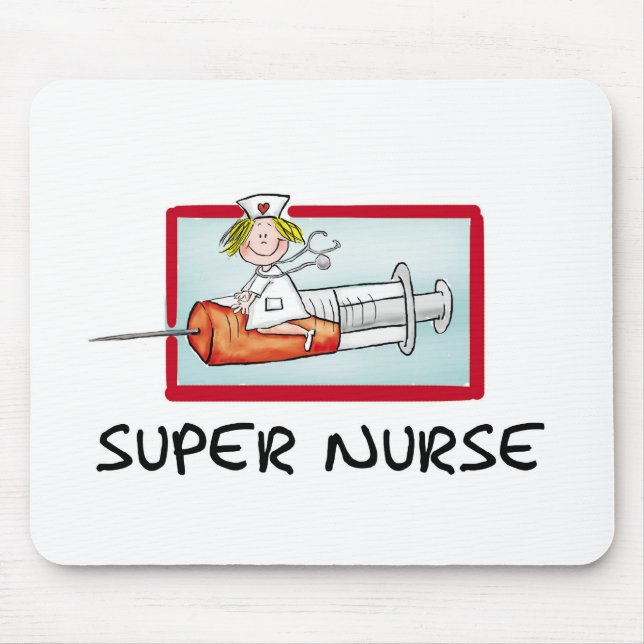 supernurse - humoristisk tecknadsjuksköterska på musmatta (Framsidan)