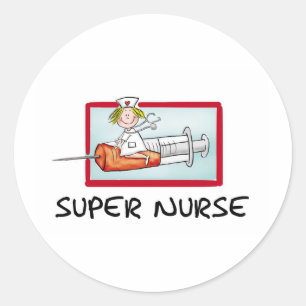 supernurse - humoristisk tecknadsjuksköterska på runt klistermärke