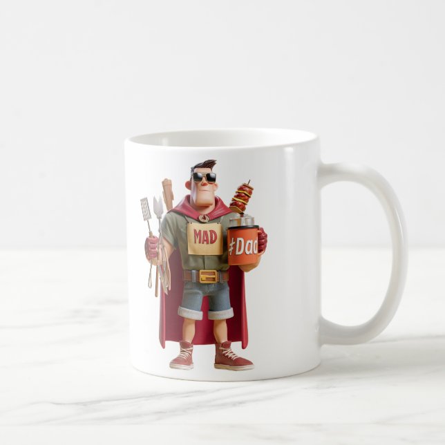 Superpappa: 3D-karaktärillustration av en BBQ-älsk Kaffemugg (Höger)