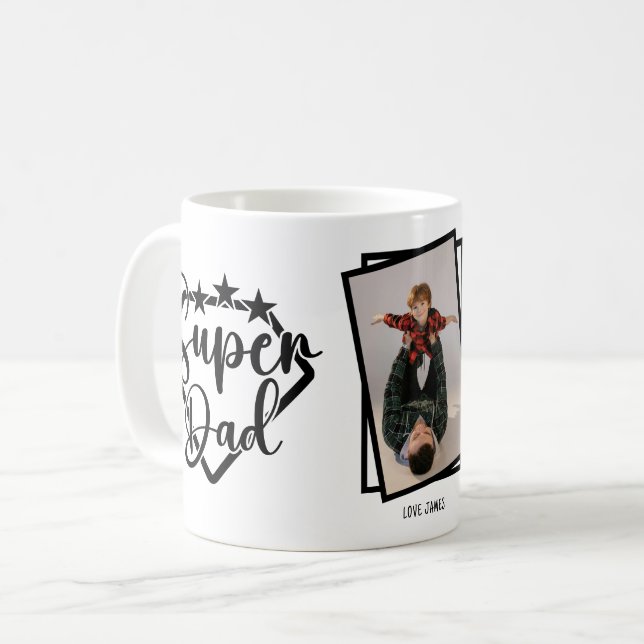Superpappa Anpassad Foto Fars Present Kaffemugg (Framsida vänster)