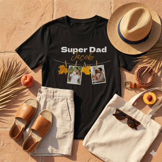 Superpappa Anpassat Namn Foto Klädstreck Svart T Shirt