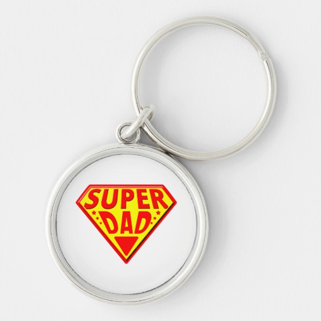 Superpappa - Glad fadersdag Rund Silverfärgad Nyckelring (Framsidan)