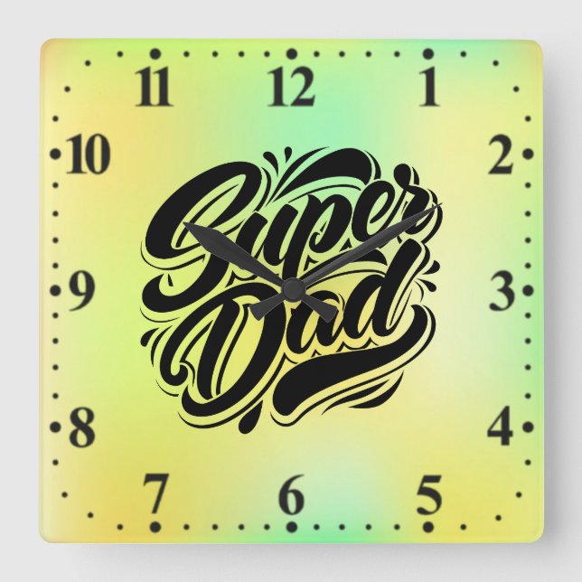 Superpappa Hjälte Typografi Design-67888 Fyrkantig Klocka (Framsida)