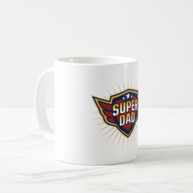 Superpappa Hjältesköld Vingar Bästa Pappa Fars Dag Kaffemugg (Framsida vänster)