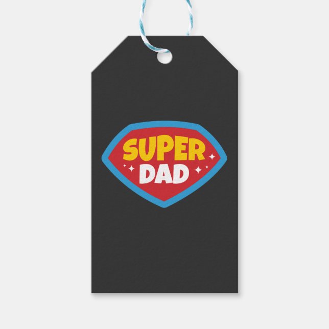 Superpappa Retro Superhjälte-märke Presentetikett (Framsidan)
