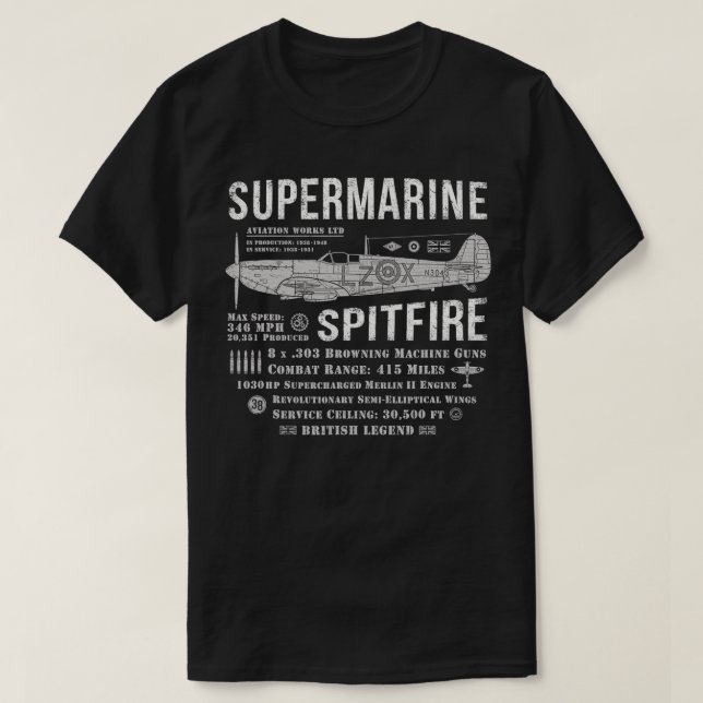 Supersea Spitfire British RAF Fighter Flygplan WI T Shirt (Design framsida)