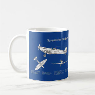 Supersea Spitfire - Flygplan Blueprint ABD Kaffemugg