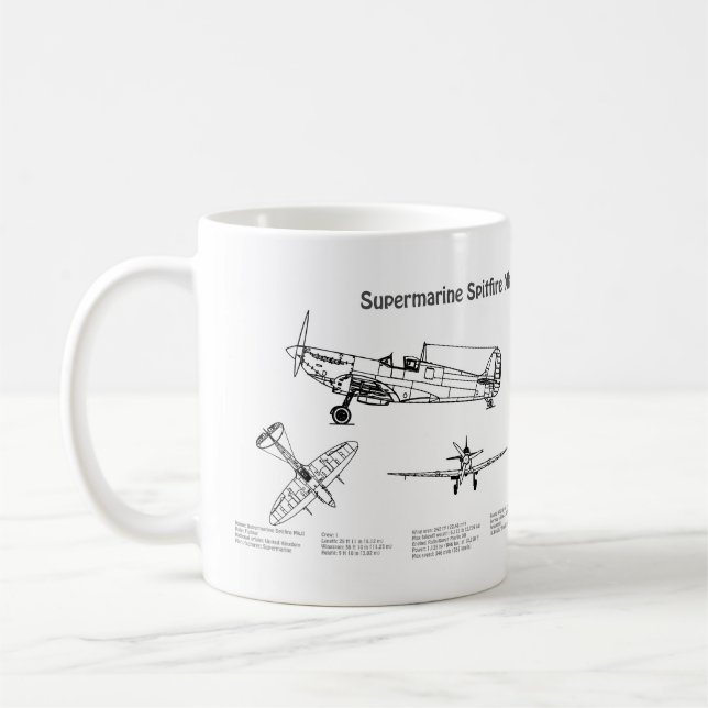 Supersea Spitfire - Flygplan Blueprint BD Kaffemugg (Vänster)