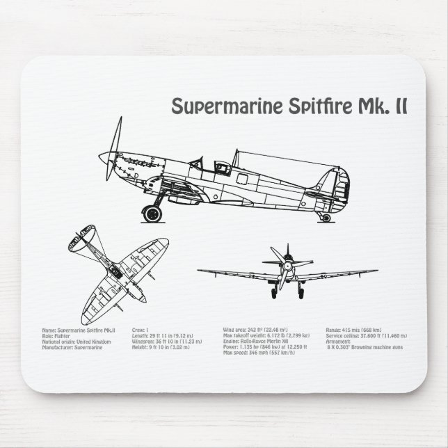 Supersea Spitfire - Flygplan Blueprint BD Musmatta (Framsidan)