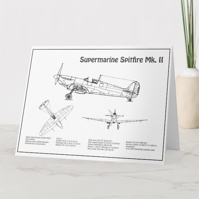Supersea Spitfire - Flygplan Blueprint BD Tack Kort (Framsida)