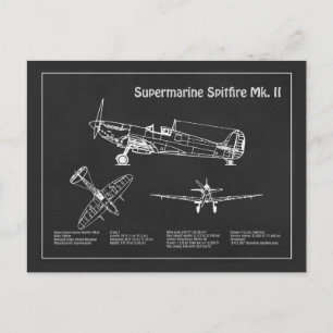 Supersea Spitfire - Flygplan Blueprint PD Vykort