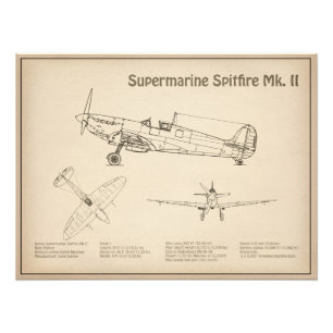 Supersea Spitfire - Flygplan Bluprint SD Fototryck