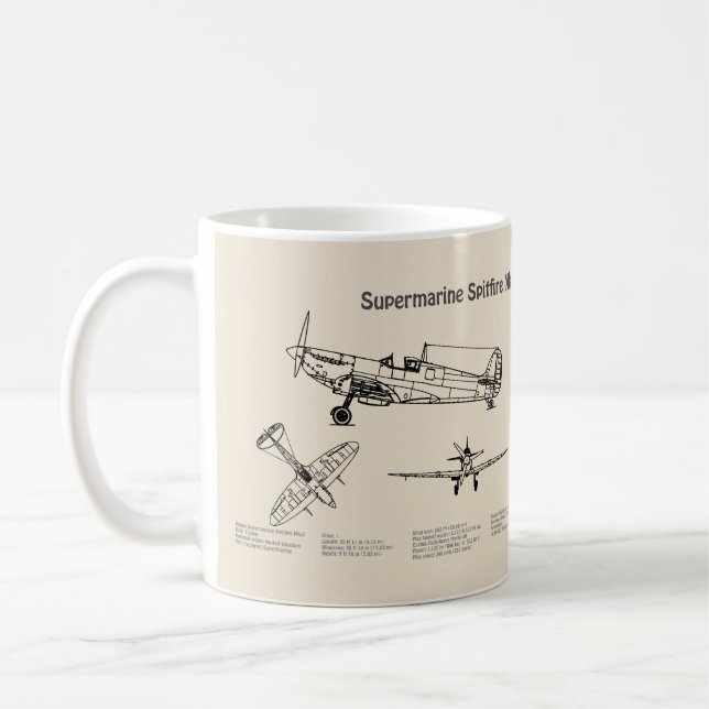 Supersea Spitfire - Flygplan Bluprint SD Kaffemugg (Vänster)