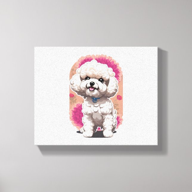 Superskoj Bichon Frise Breed Flowers Sticker Canvastryck (Framsida)