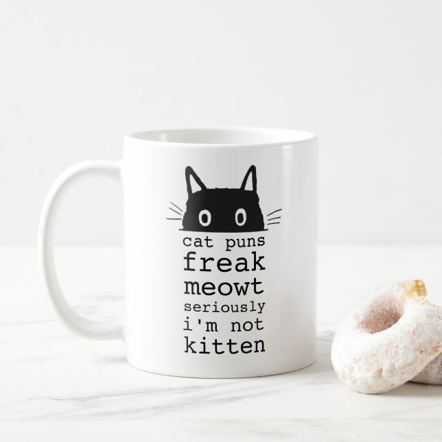 Superskoj Cat Puns Freak Meowt Kaffemugg (Med munk)