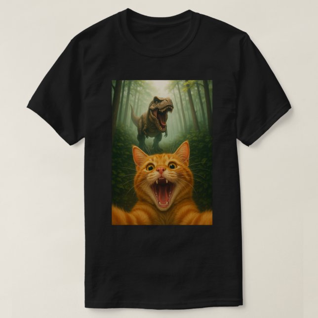 Superskoj Cat Selfie med T-Rex - Kattselfie Art T Shirt (Design framsida)