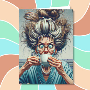Superskoj Dam med Messy Bun och kaffe Kort