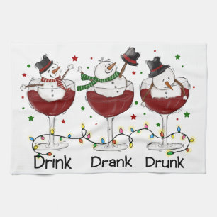 Superskoj "Drink, Drank, Drunk" Snögubbe och Vin Kökshandduk