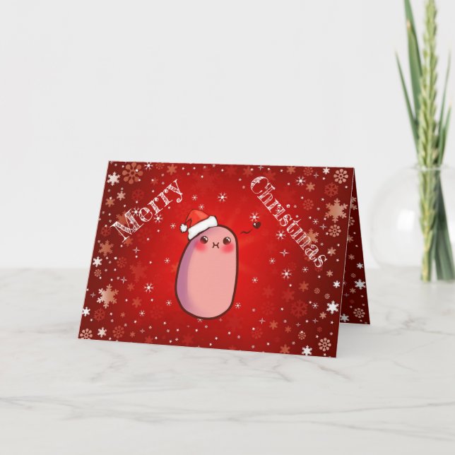 Superskoj Julafton Kawaii Potat med Hat Emoji Helgkort (Framsida)