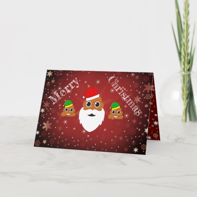 Superskoj Julafton Poop Santa med Helpers Emoji Helgkort (Framsida)