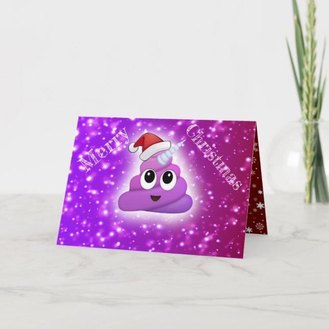 Superskoj Julafton Poop Unicorn Santa Emoji Helgkort (Framsida)