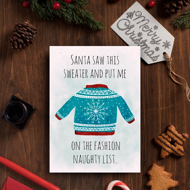 Superskoj Naughty List Blue Ugly jul Sweater Julkort (Skapare uppladdad)
