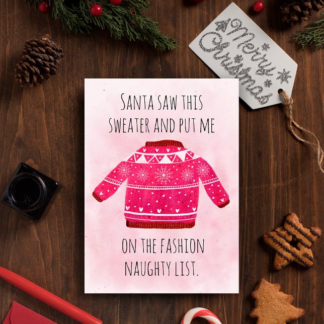 Superskoj Naughty List Rosa Ugly jul Sweater Julkort (Skapare uppladdad)