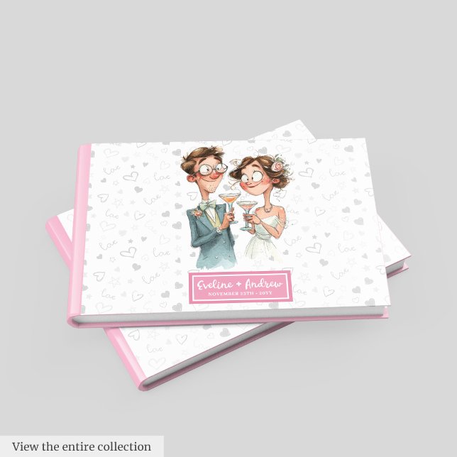 Superskoj Quirky par Bröllop Guest Bok Waterco (Hilarious Quirky Couple Wedding Guest Book Watercolor)