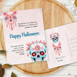 Superskoj Rosa Blue Sugar Skull Funny Halloween Vykort