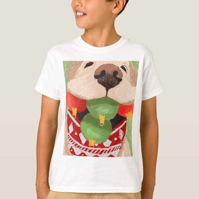 Superskojet Golden Retriever jul Bollar Mouth T Shirt (Framsida)