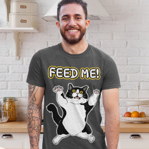 Superskojet "Mata mig!" Katt/grafik T Shirt