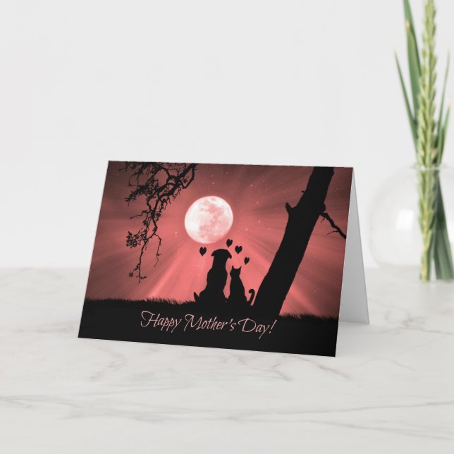 Supersöt morsdagskort med hund och katt kort (Framsida)