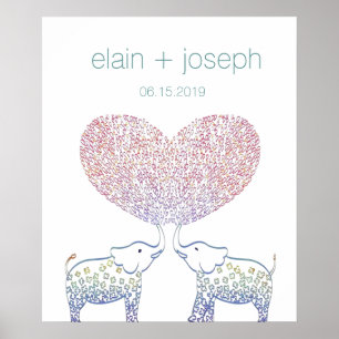 Supersöt och söt elefant hjärta bröllopspresent poster