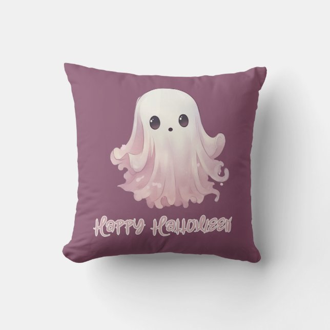 Supersöt Spök Lila Glad Halloween Kudde (Framsida)