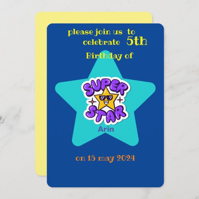 superstar barns födelsedag inbjudningar (Fram/baksida)