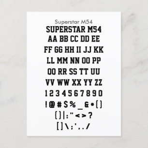 Superstar M54 - Zazzle Font Sampler Lakan Vykort