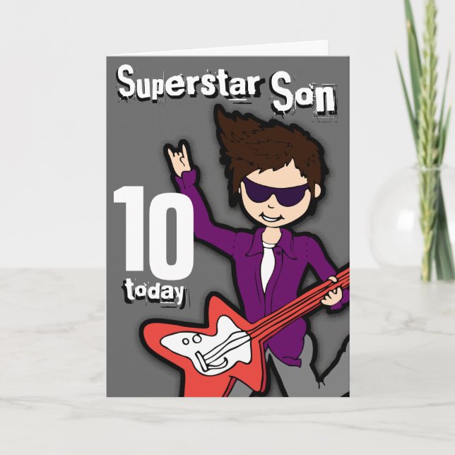 Superstar Son 10-årsdag grått Red Boy Card Kort (Framsida)