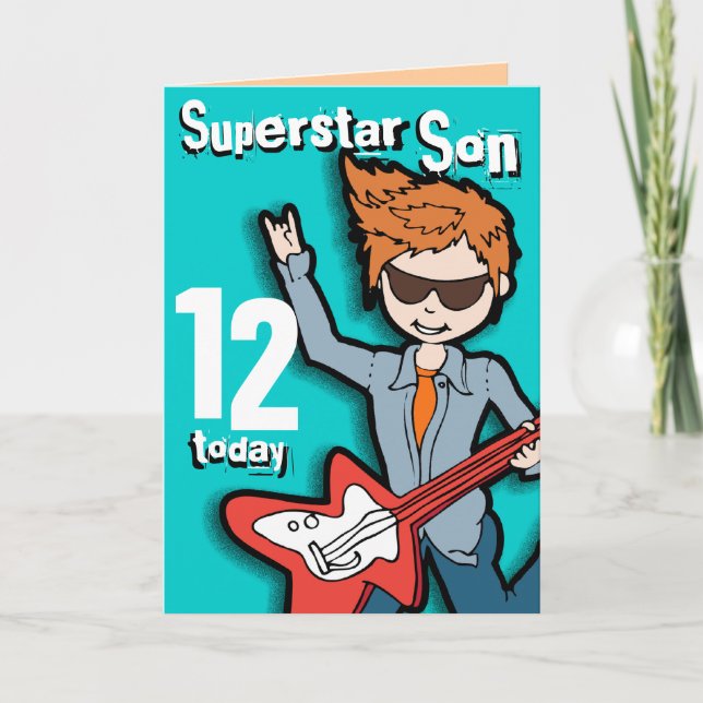 Superstar Son 12:e födelsedag - akvjokerkort Kort (Framsida)