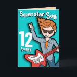 Superstar Son 12:e födelsedag - akvjokerkort Kort<br><div class="desc">Kortet säger "Superstar Son 12 idag. Inuti: Grattis på födelsedagen. Eller anpassa med din egen ord. Roligt-kort designat av Sarah Trett.</div>