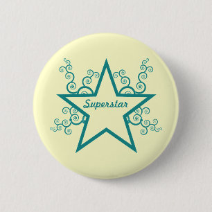 Superstar Swirls Button, Teal Knapp