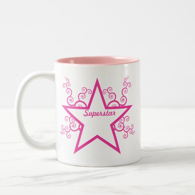 Superstar Swirls Mugg, Bright Rosa Två-Tonad Mugg (Vänster)