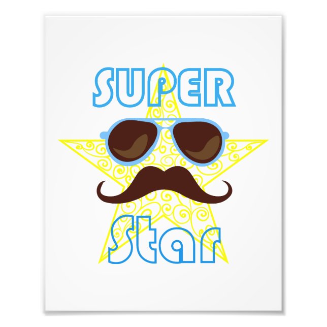 Superstjärna med solglasögon och mustasch fototryck (Framsidan)
