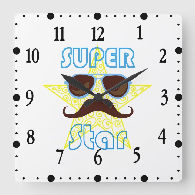 Superstjärna med solglasögon och mustasch fyrkantig klocka (Framsida)
