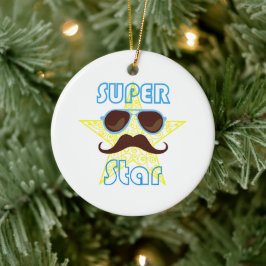 Superstjärna med solglasögon och mustasch julgransprydnad keramik