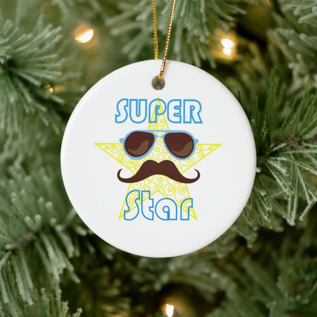 Superstjärna med solglasögon och mustasch julgransprydnad keramik (Träd)
