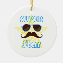 Superstjärna med solglasögon och mustasch julgransprydnad keramik