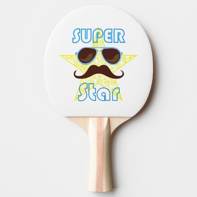 Superstjärna med solglasögon och mustasch pingisracket (Framsidan)