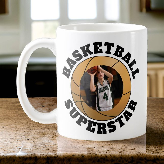 Superstjärnigt foto i basketboll kaffemugg (Photo Basketball Superstar Mug)