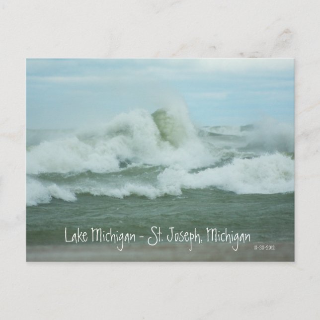 Superstorm Sandy Vågar på Sjö Michigan Postcard Vykort (Framsida)